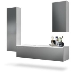 Ensemble de Meubles de bains complet Miroir led Armoire Beach Blanc - Façades en Graphite satiné