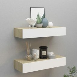 Maisonchic - Lot de 2 Étagères à tiroir murales | Armoire murale Meuble Étagère Chêne et blanc