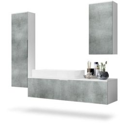 Ensemble de Meubles de bains complet Miroir led Armoire Beach Blanc - Façades en Aspect béton foncé