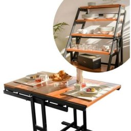Table modulable (L140 x l80 x H77 cm) convertible en Etagère - style industriel - Brun Orangé