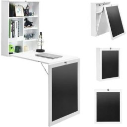 Costway - Bureau Mural Rabattable 3 en 1 avec Bureau Etagere et Tableau Noir/Table Mural Rabattable