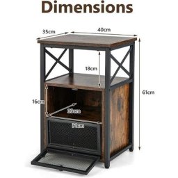 Table de Chevet Industrielle à 2 Compartments et 2 Étagères, Bout de Canapé Cadre Métal avec Porte
