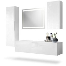 Ensemble de Meubles de bains complet Miroir led Armoire Beach Blanc - Façades en Blanc haute