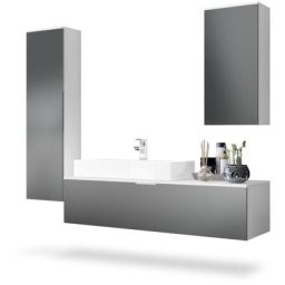 Ensemble de Meubles de bains complet Miroir led Armoire Beach Blanc - Façades en Graphite satiné