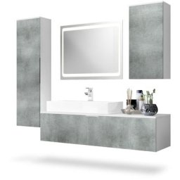 Ensemble de Meubles de bains complet Miroir led Armoire Beach Blanc - Façades en Aspect béton foncé