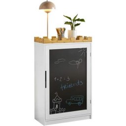 KMB43-W Commode pour Enfants Étagère pour Chambre d'enfant avec Tableau Noir Bibliothèque Étagère à