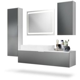 Ensemble de Meubles de bains complet Miroir led Armoire Beach Blanc - Façades en Graphite satiné