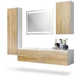 Ensemble de Meubles de bains complet Miroir led Armoire Beach Blanc - Façades en Chêne Nature sans
