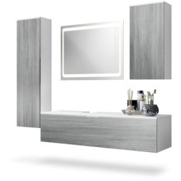 Ensemble de Meubles de bains complet Miroir led Armoire Beach Blanc - Façades en Avola-Anthracite