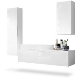 Ensemble de Meubles de bains complet Miroir led Armoire Beach Blanc - Façades en Blanc haute