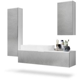 Ensemble de Meubles de bains complet Miroir led Armoire Beach Blanc - Façades en Métal rugueux avec
