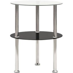 True Deal - Table d'appoint à 2 niveaux Transparent/noir 38 cm Verre trempé