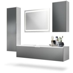 Ensemble de Meubles de bains complet Miroir led Armoire Beach Blanc - Façades en Graphite satiné