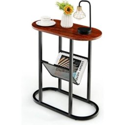 Table d'Appoint Ovale à 2 Niveaux avec Pochette Porte-revues,Chevet Industrielle,Charge 20 kg