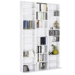 Bibliothèque étagère cd ceylia 30 cases avec étagères modulables bois blanc - Blanc