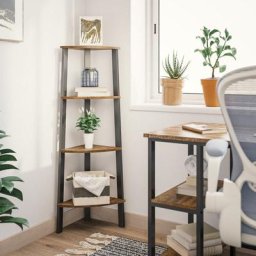 Tagère d'Angle Vintage, Meuble de Rangement pour Bureau à 4 étages, Bibliothèque d'Angle, pour la