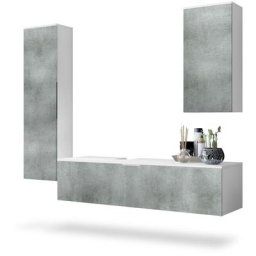 Ensemble de Meubles de bains complet Miroir led Armoire Beach Blanc - Façades en Aspect béton foncé