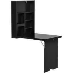 Bureau mural pliable table murale rabattable suspendue sur pied étagère + tableau à craie intégré