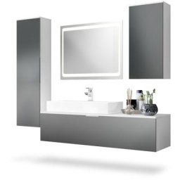 Ensemble de Meubles de bains complet Miroir led Armoire Beach Blanc - Façades en Graphite satiné