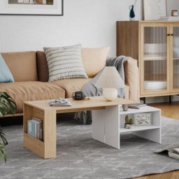 Table Basse-Table Basse Bois Extensible et Ajustable, Table de Salon de Style Moderne, Blanc et