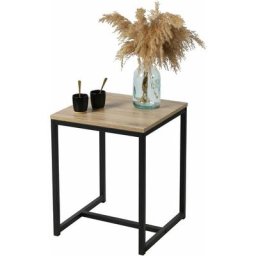 Fornord - Table de Chevet en Métal Noir et Bois - Noir