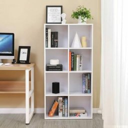 Songmics - Bibliothèque à 8 casiers en bois Étagère de Rangement Armoire Maison Bureau Blanche