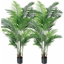 Lot de 2 Plantes Artificielles Deco Areca Palmier 150cm Fausse Plante Interieur Exterieur en Pot