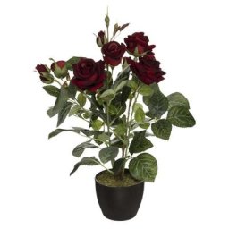 Plante Artificielle Décorative Rosier velours 43cm - Rouge Silumen Rouge