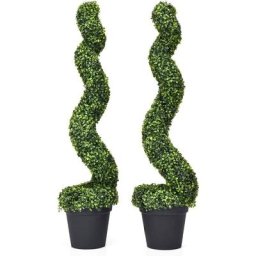 Lot de 2 Buis Artificiel en Spirale 120 cm Arbre Artificiel avec Pot Anti -uv et Pluie Décoration