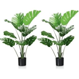 Lot de 2 Plante Artificielle Monstera, h - 121cm, Déco. Interieur Grand Réalisme - Pot Inclus