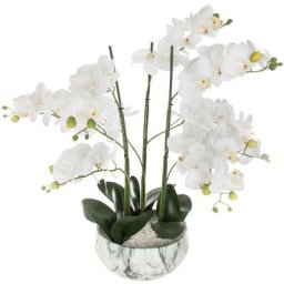 Atmosphera - Orchidée artificielle - Pot en ciment - d 54 cm x h 65 cm - Blanc - Livraison gratuite