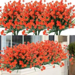 8 Bundles Extérieure Artificielle Faux Fleurs Arbustes Résistants Aux uv Plantes, Faux Plastique