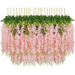 Lot de 24 Artificielle Fleurs Faux Wisteria Vigne Soie Fleur Suspendue Guirlande pour la Maison