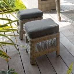 Pouf de jardin carré Polynésia Havane Aluminium traité époxy, Résine tressée, Polyester Unisexe
