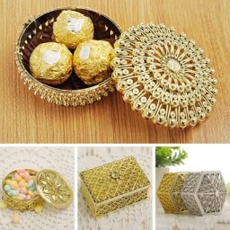 Boîte à bonbons en feuille d'or creuse en plastique emballage de faveur de mariage cadeau de fête