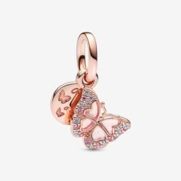 Charm Pendant Double Papillon Rose&Citation