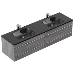 Meuble salle de bain Compose 180 vasque noir, décor chêne argenté