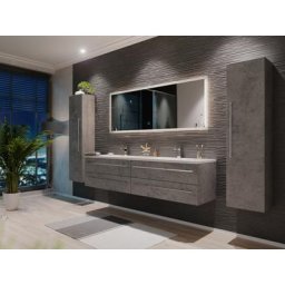 Ensemble meuble de SDB Colossos 180 4 pièce en aspect béton avec miroir LED