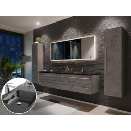 Ensemble meuble de SDB Compose 180 4 pièce en Aspect Béton avec miroir LED
