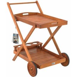 Casaria - Desserte à roulettes en bois d'Acacia - chariot de service à 2 étages avec 3 porte
