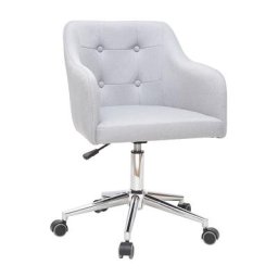 Chaise de bureau à roulettes capitonnée en tissu gris clair et acier chromé baltik - Gris clair