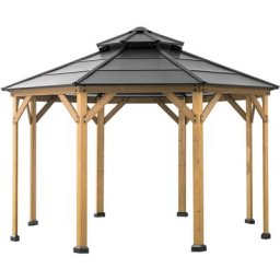 Gazebo en cèdre eggi en anthracite - 395 cm x 395 cm
