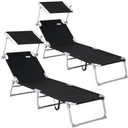 Casaria - Chaise longue pliable transat avec pare-soleil facile à transporter bain de soleil pour