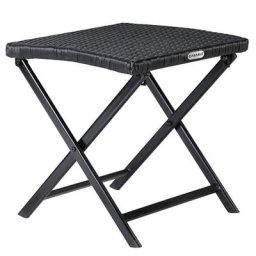 Casaria - Tabouret pliant en polyrotin noir 44x40x44cm table pliable polyvalente repose-pieds