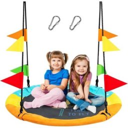 Balançoire Nid d'Oiseau Enfant avec Hauteur Réglable 100-160CM, Balançoire Ronde φ100 cm Enfants