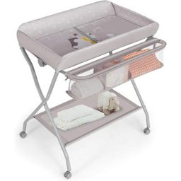 Table à Langer 4 en 1 pour Bébé, Station à Langer en Fer avec Panier de Rangement et Roues