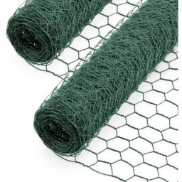 Alice's Garden - Grillage à poule 1x25m (lot de 2), triple torsion, acier et pvc - Vert