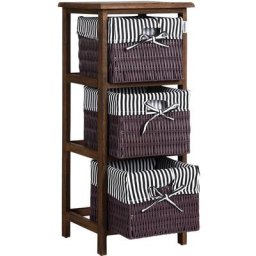 Casaria - Meuble de rangement avec 3 paniers en bois de paulownia avec tissu de protection Brun