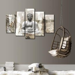 Set de 5 toiles imprimées Bouddha 150 x 100cm Blanc, Gris - Multicolore