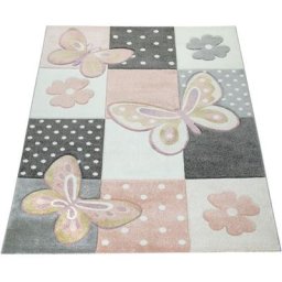 Paco Home - Tapis Chambre Enfant Couleurs Pastel Papillon Motif Carreaux Pois Fleurs Coloré 240x340